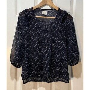 Pins & Needles Anthropologie Sheer Ruffle Blue Blouse Top Womens Small